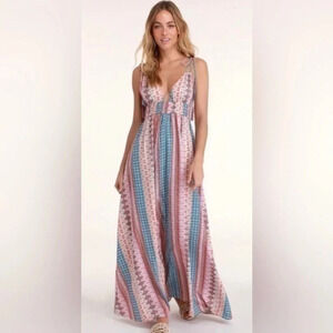 Lulu’s Maxin' Relaxin' Multi Print Backless Maxi Dress, Small
